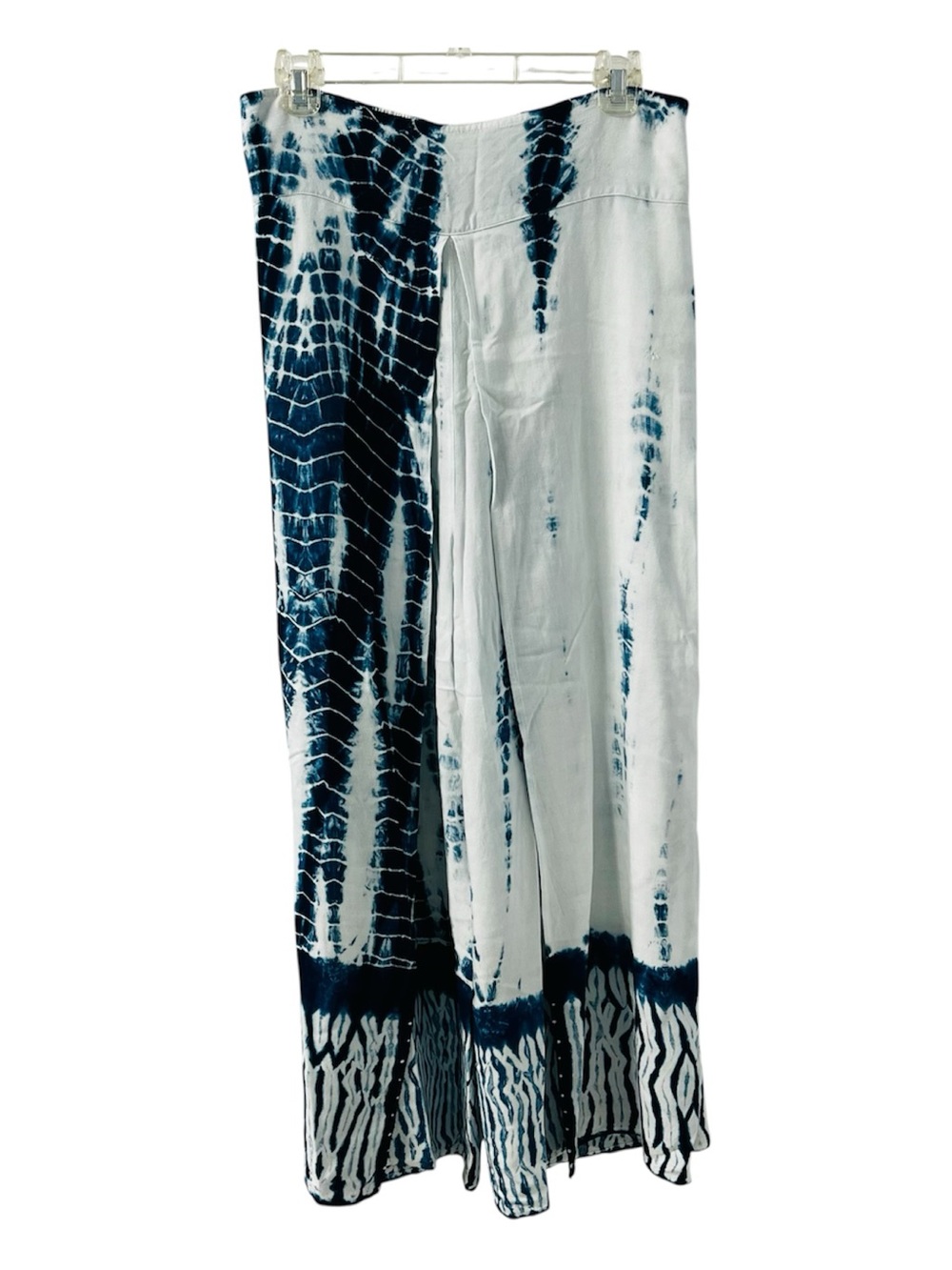 Parsley & Sage Tie-Dye Wide Leg Open Pants in Navy and White L